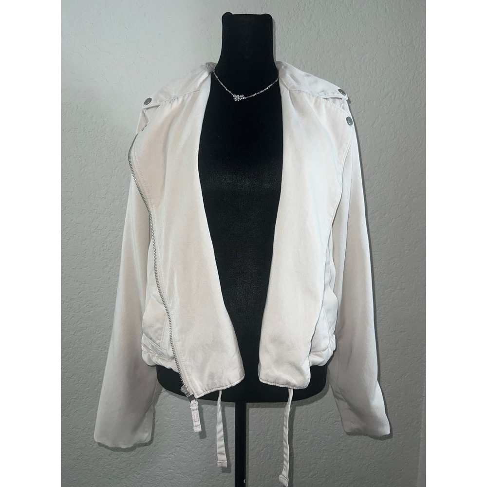 Abercrombie White Draped Moto Biker Jacket Cropped Bomber Drawstring Hem Y2K